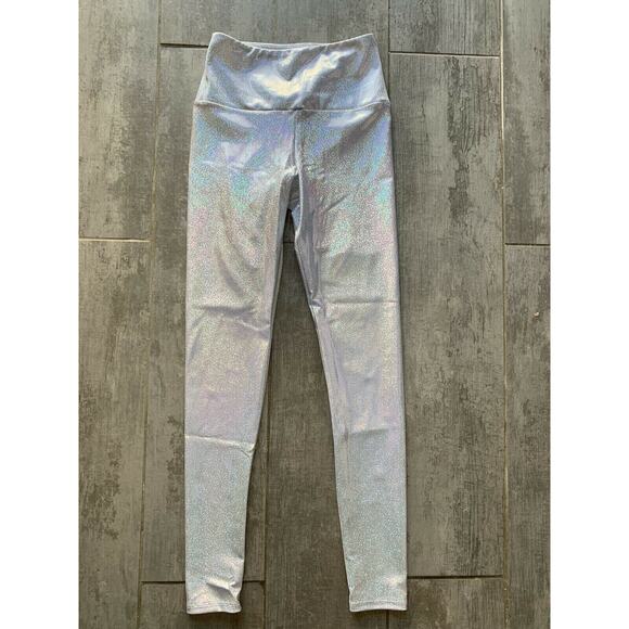 $98 GOLDSHEEP White Shimmer Hologram Full Length Leggings Festival NEW Rave S - Picture 2 of 8